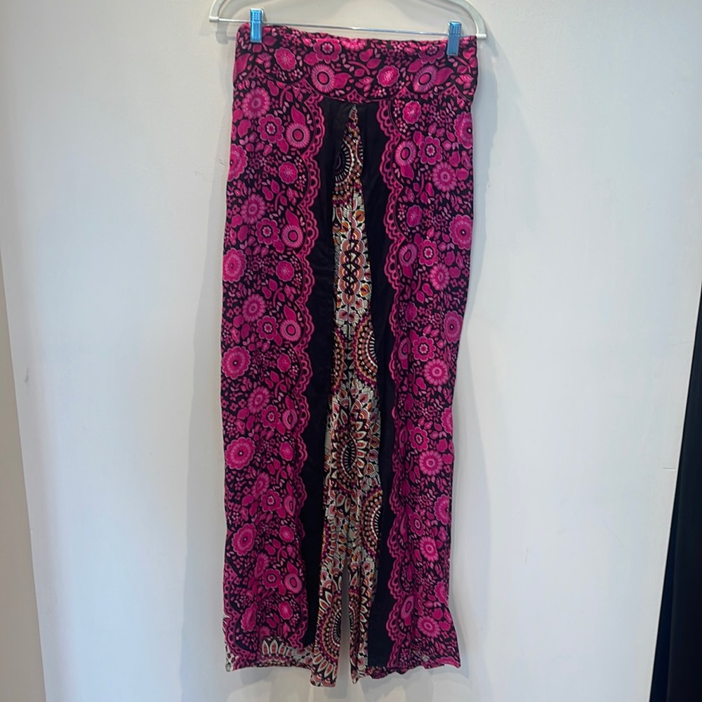 Wide Leg Camaroha Sutra Pant With Slit Leg Size L